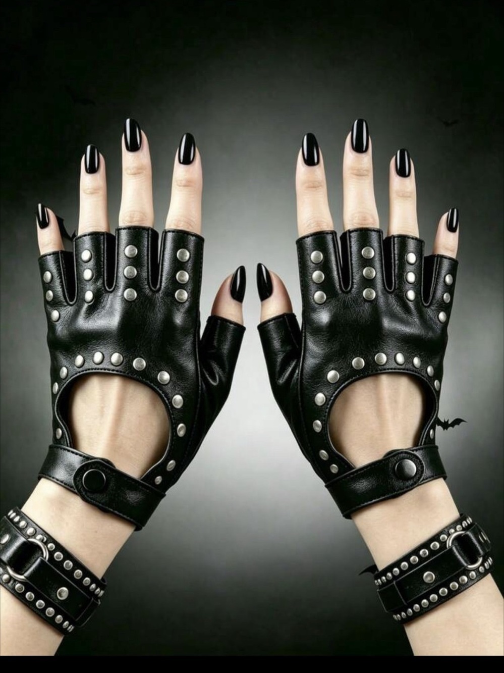 Black Studded Fingerless Gloves